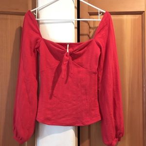 FREE PEOPLE red tie front blouse